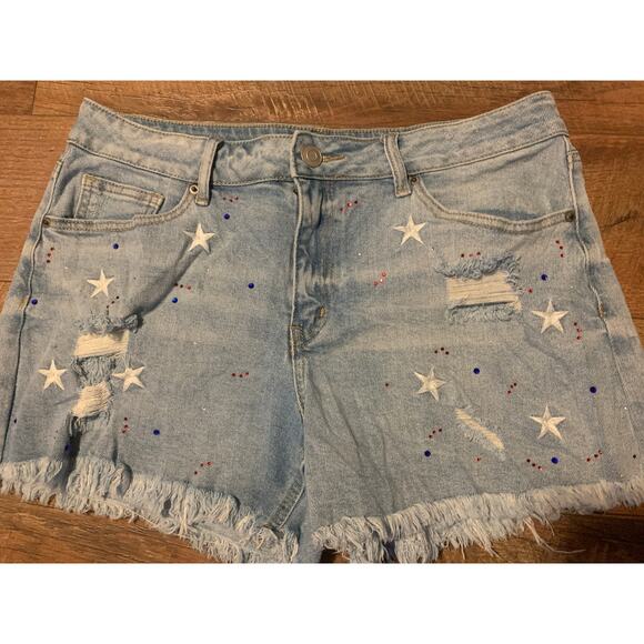 Project Indigo Distressed Denim Embellished Shorts 13 - Picture 1 of 3